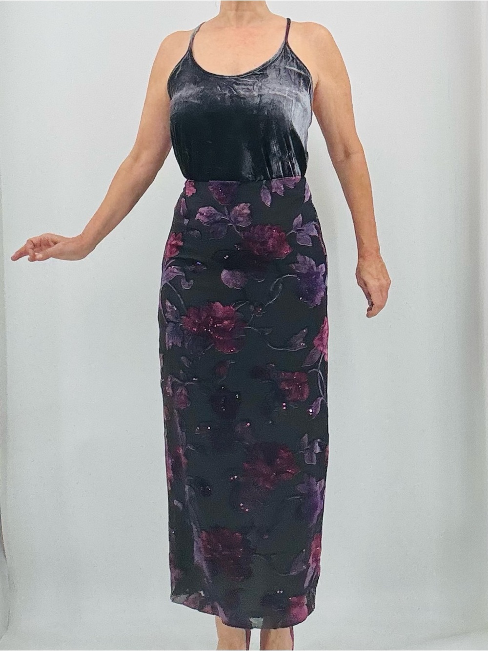 St. John Kelly and Diane Vintage 90s Whimsigoth Fairy Burnout Velvet Silk Skirt - Picture 16 of 16